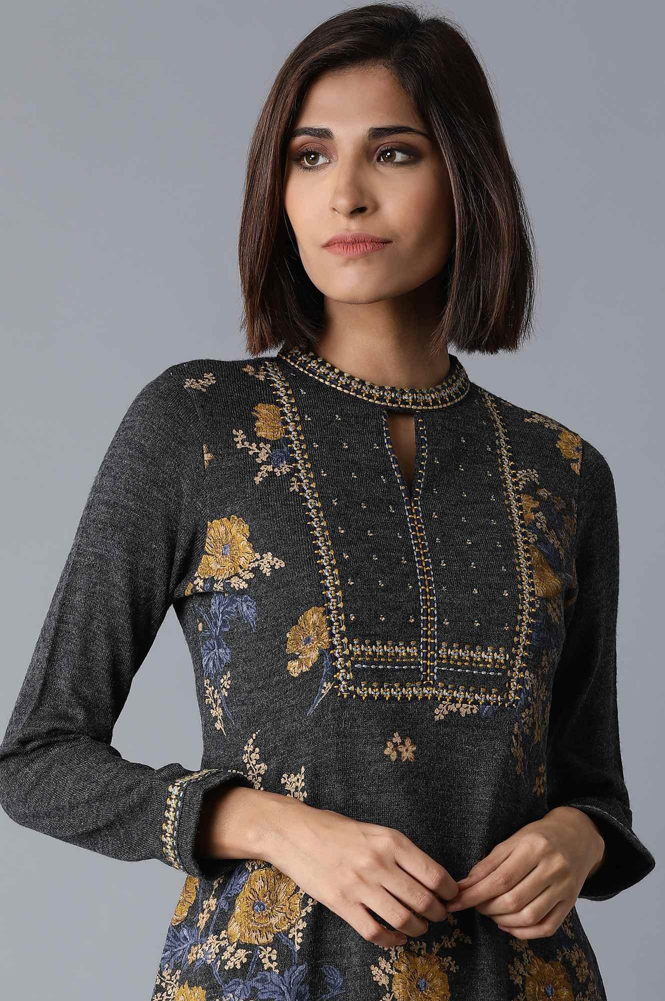 Dark Grey Printed kurta - wforwoman