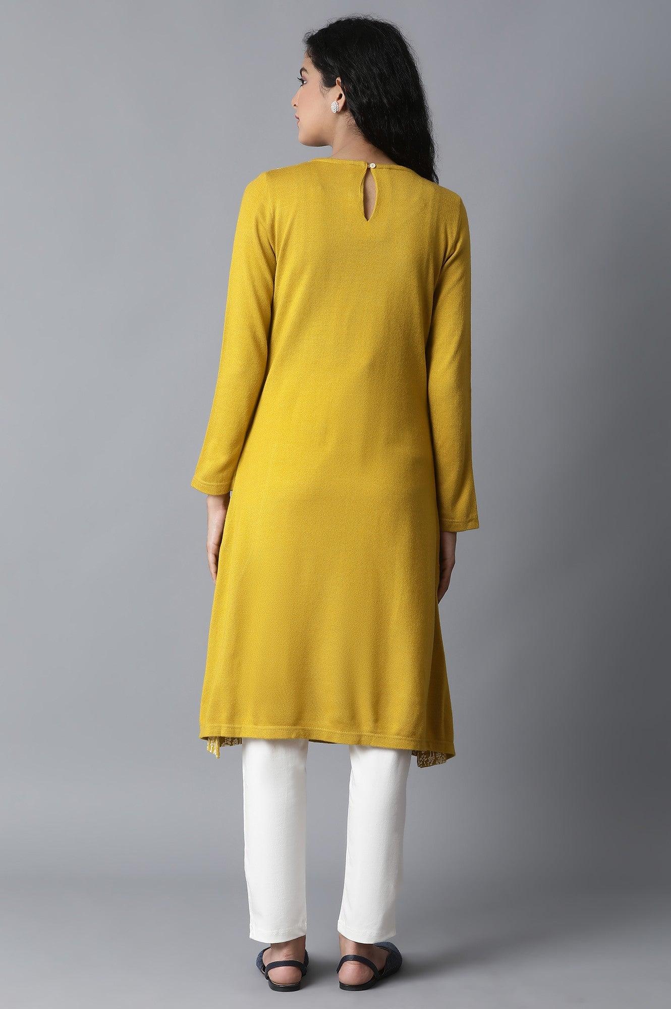 Yellow A-Line Acrylic kurta - wforwoman