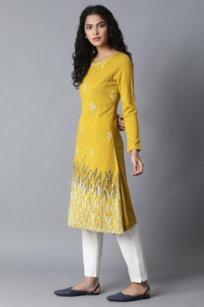 Yellow A-Line Acrylic kurta - wforwoman