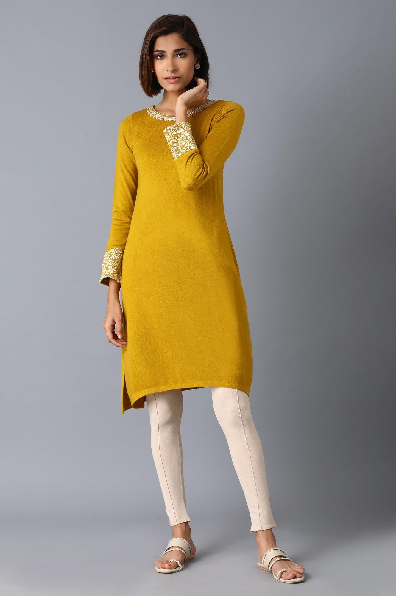 Yellow Solid Straight kurta - wforwoman