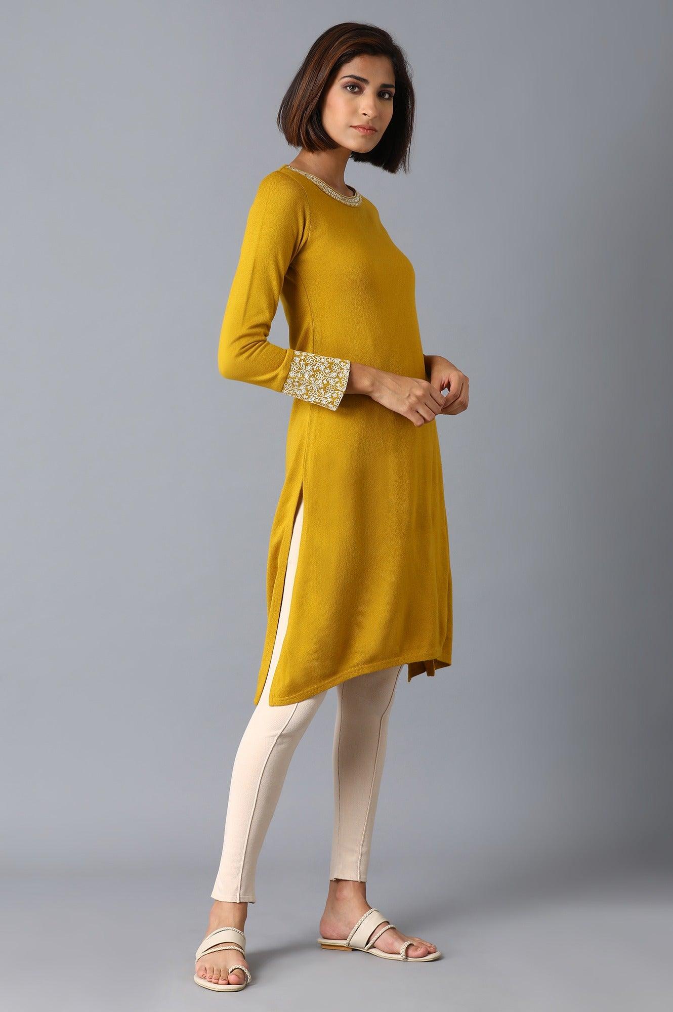 Yellow Solid Straight kurta - wforwoman