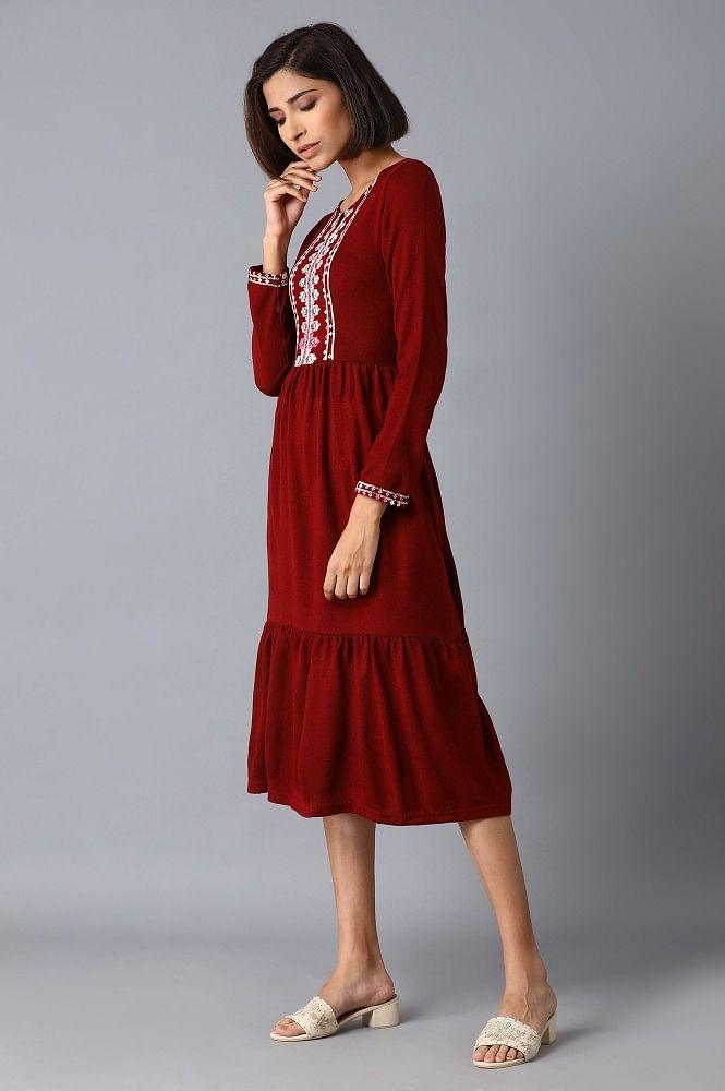 Garnet Red Tiered Dress - wforwoman