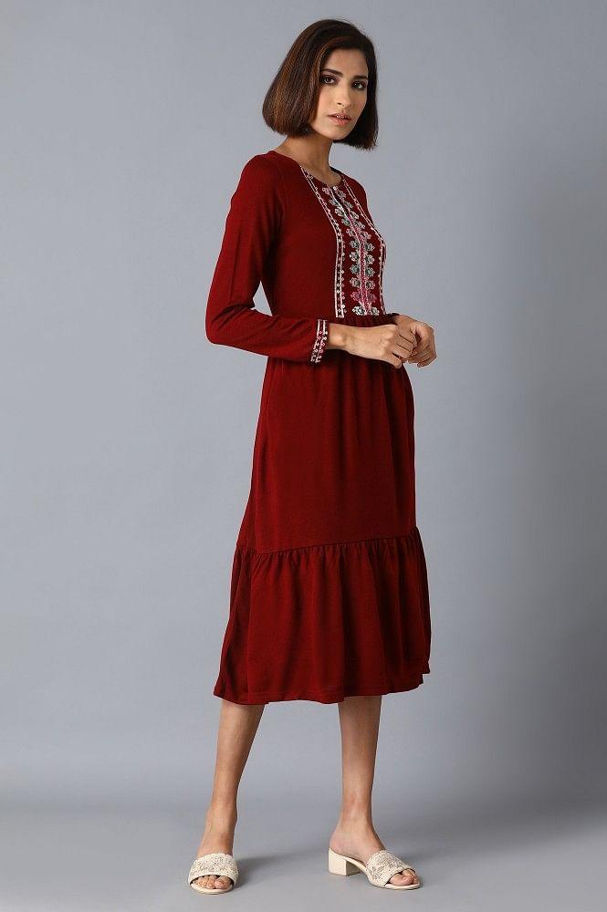 Garnet Red Tiered Dress - wforwoman