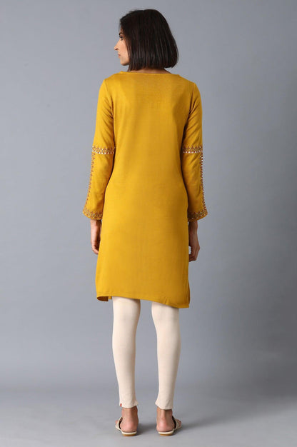 Mustard Yellow Solid Acrylic kurta - wforwoman