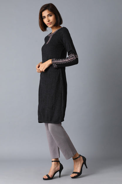 Grey Solid Winter Kurta