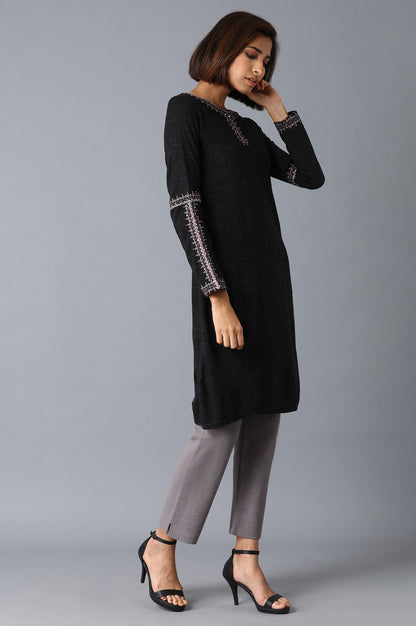 Grey Solid Winter kurta - wforwoman