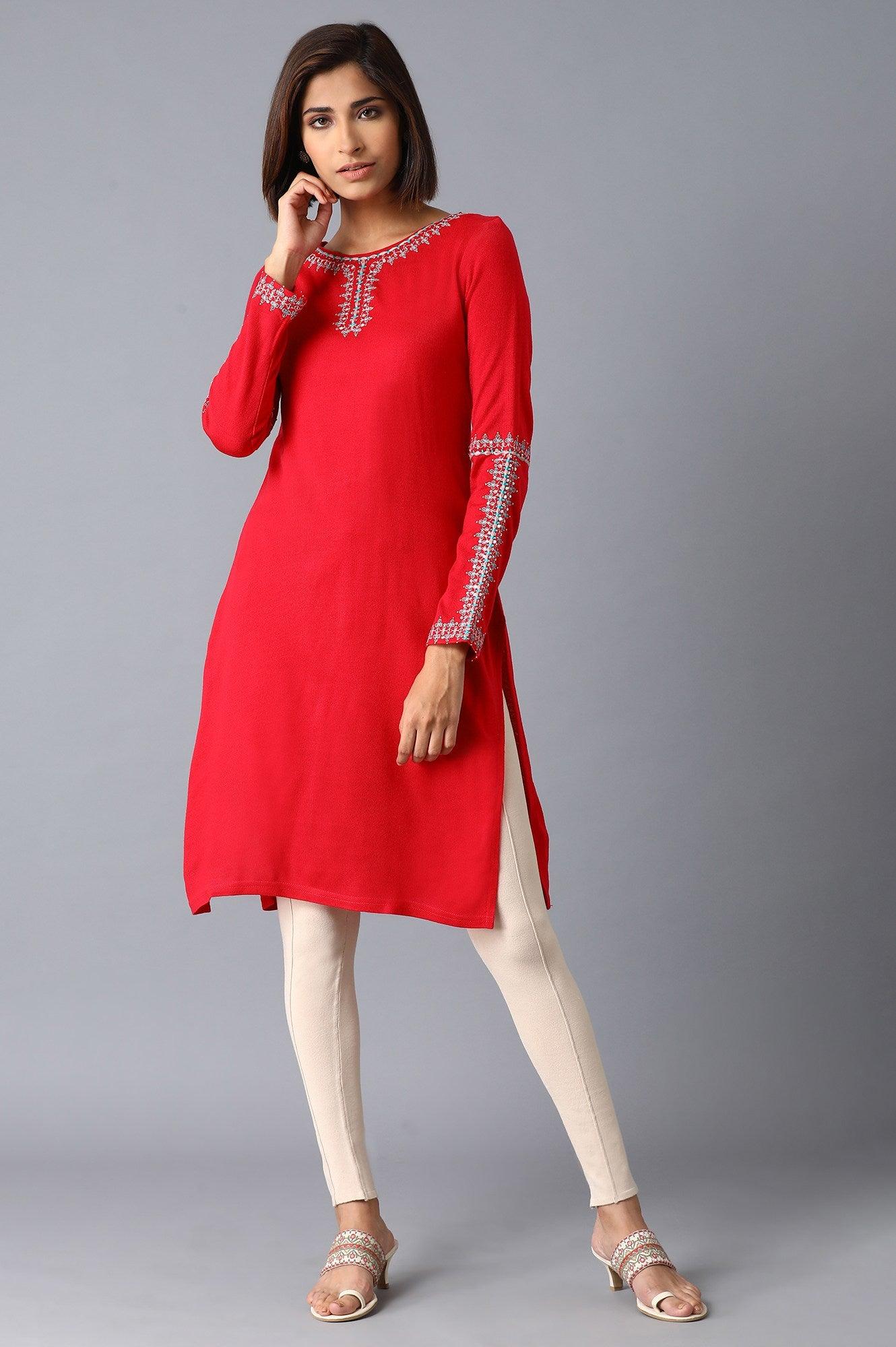 Pink Solid Acrylic kurta - wforwoman