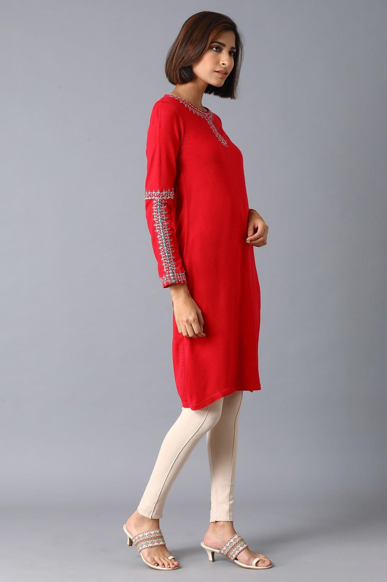 Pink Solid Acrylic kurta - wforwoman