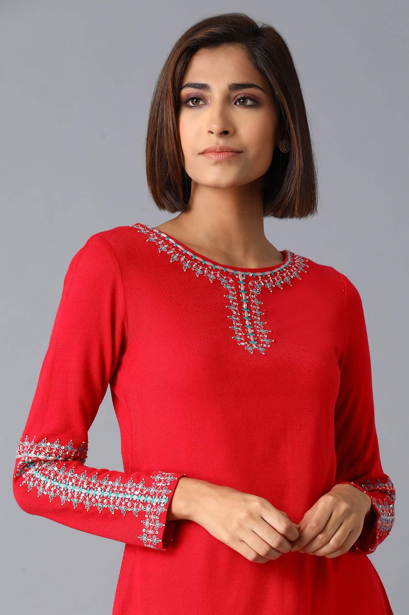 Pink Solid Acrylic kurta - wforwoman