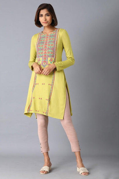 Leaf Green Acrylic A-Line kurta - wforwoman