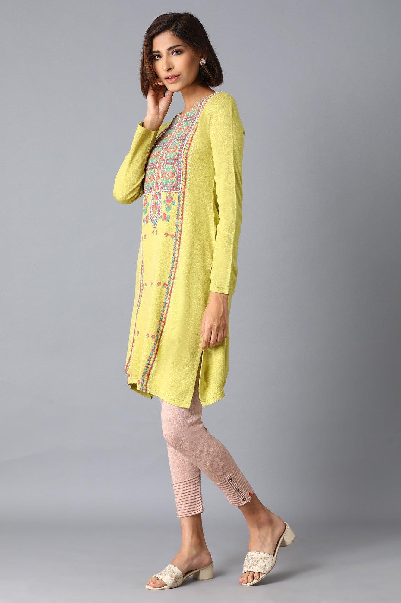 Leaf Green Acrylic A-Line kurta - wforwoman