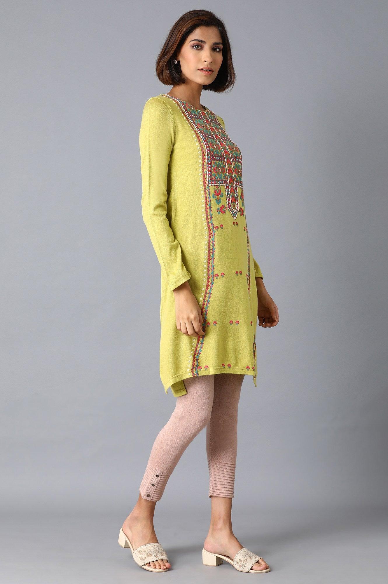 Leaf Green Acrylic A-Line kurta - wforwoman