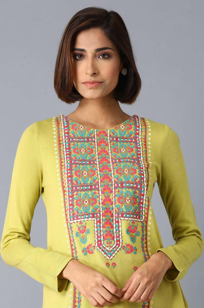 Leaf Green Acrylic A-Line kurta - wforwoman