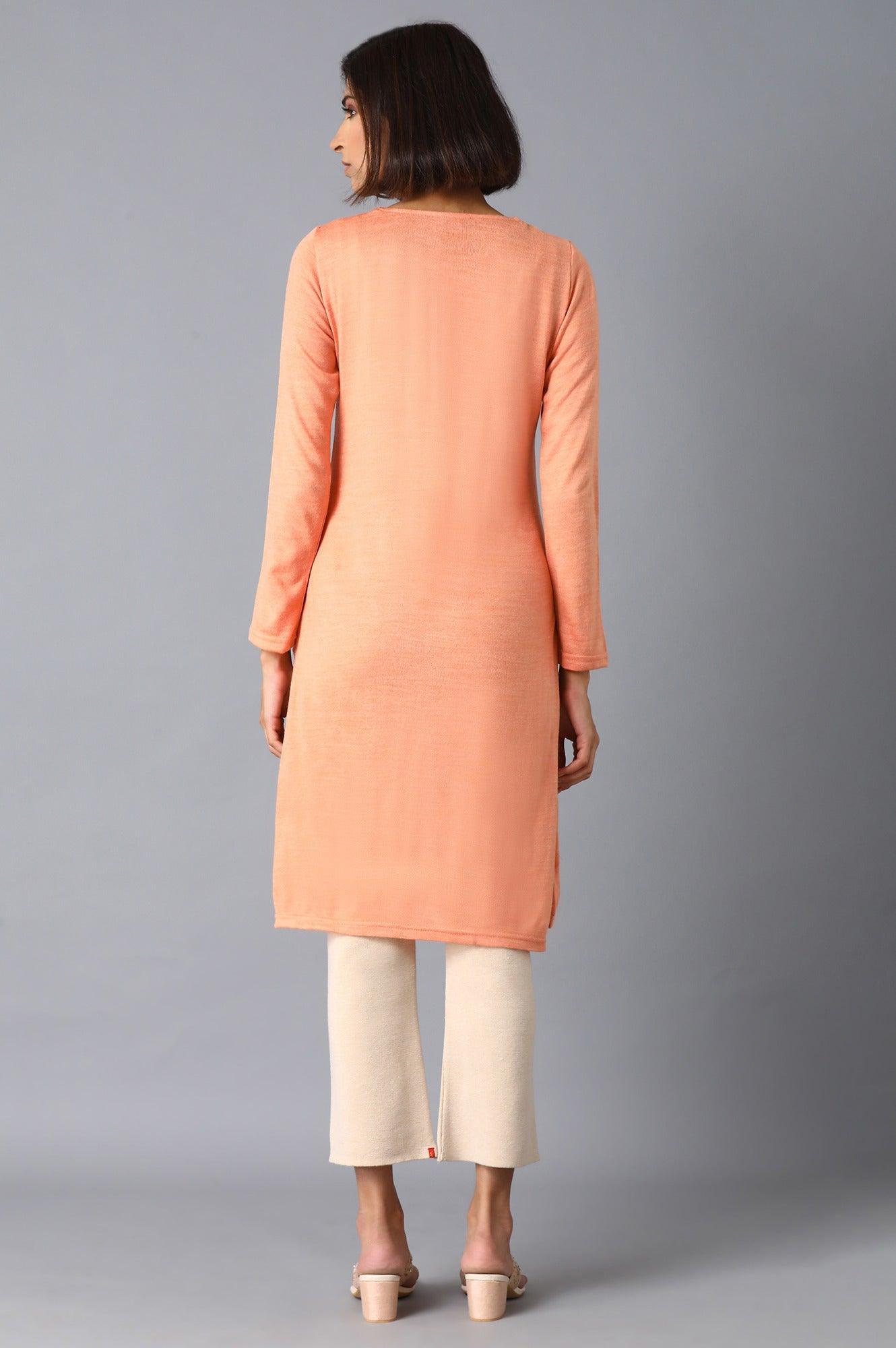 Peach Printed Acrylic A-Line kurta - wforwoman