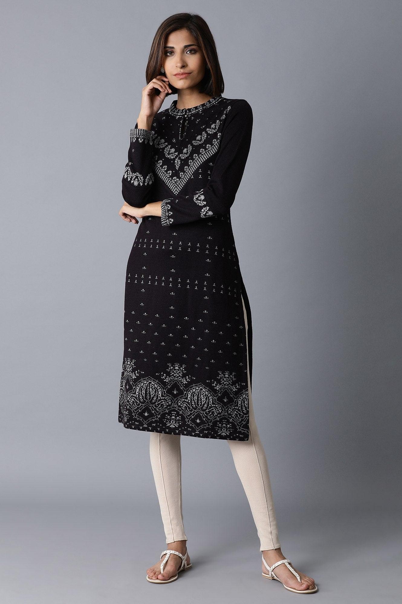 Wine Jacquard A-Line kurta - wforwoman