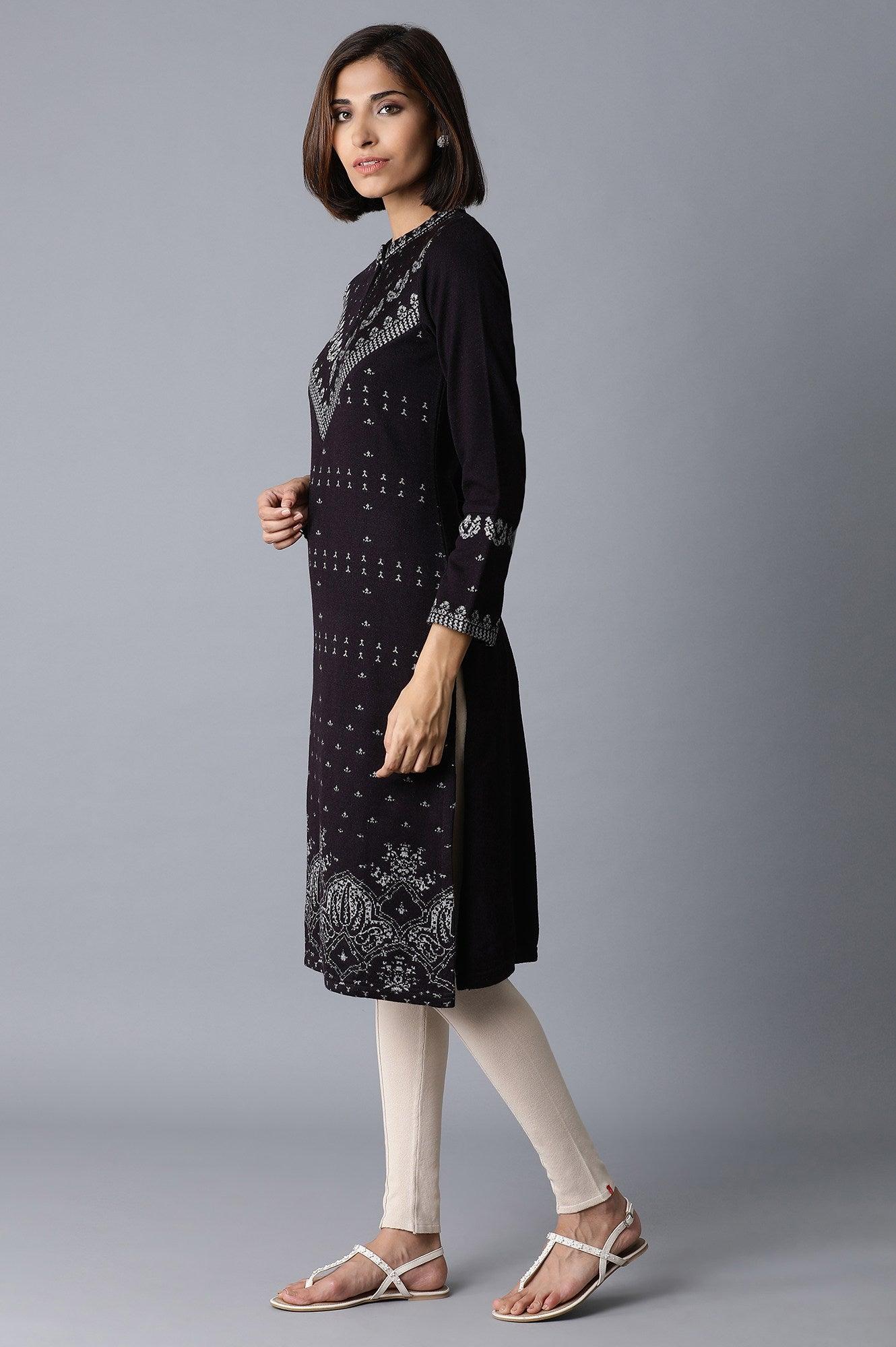 Wine Jacquard A-Line kurta - wforwoman