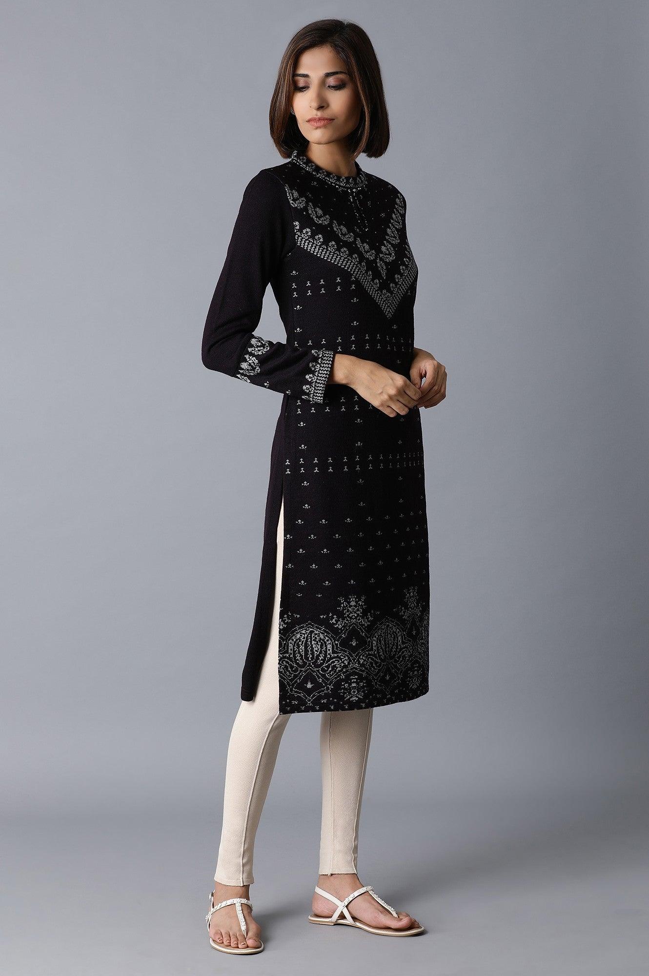 Wine Jacquard A-Line kurta - wforwoman