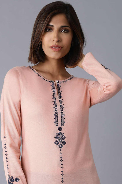 Pink Solid Embroidered Straight kurta