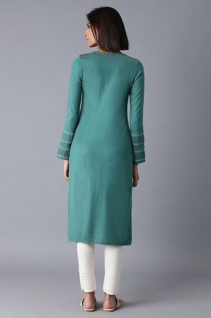 Teal Solid Acrylic Straight kurta - wforwoman