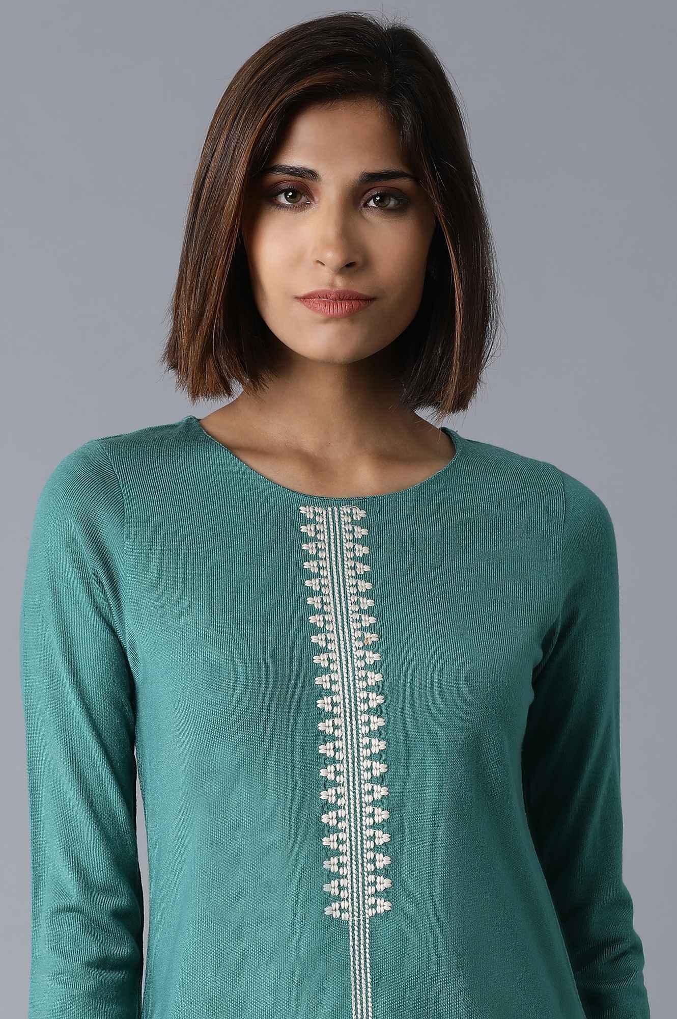 Teal Solid Acrylic Straight kurta - wforwoman