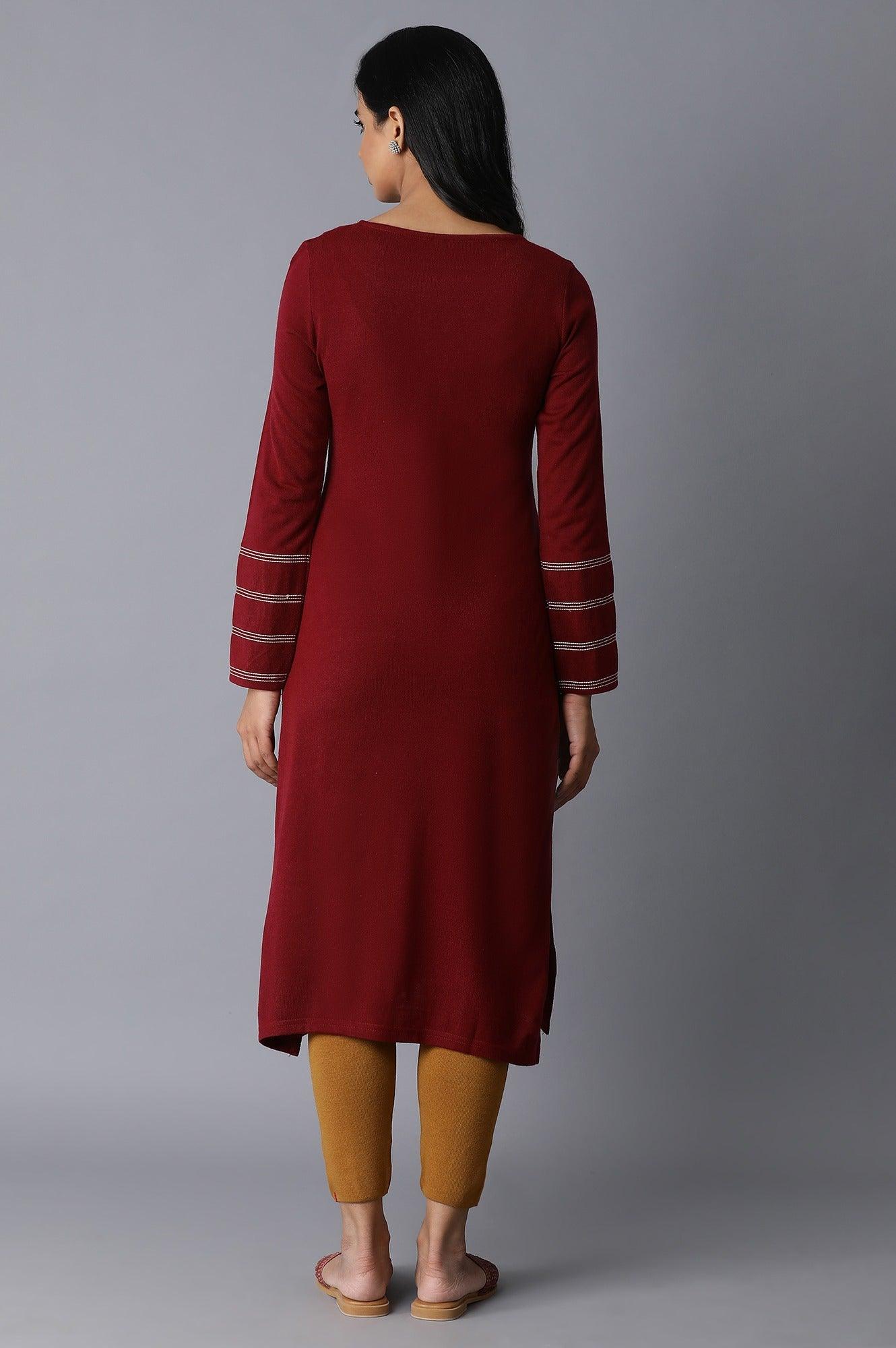 Red Acrylic Straight kurta - wforwoman