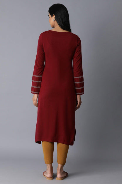 Red Acrylic Straight kurta - wforwoman