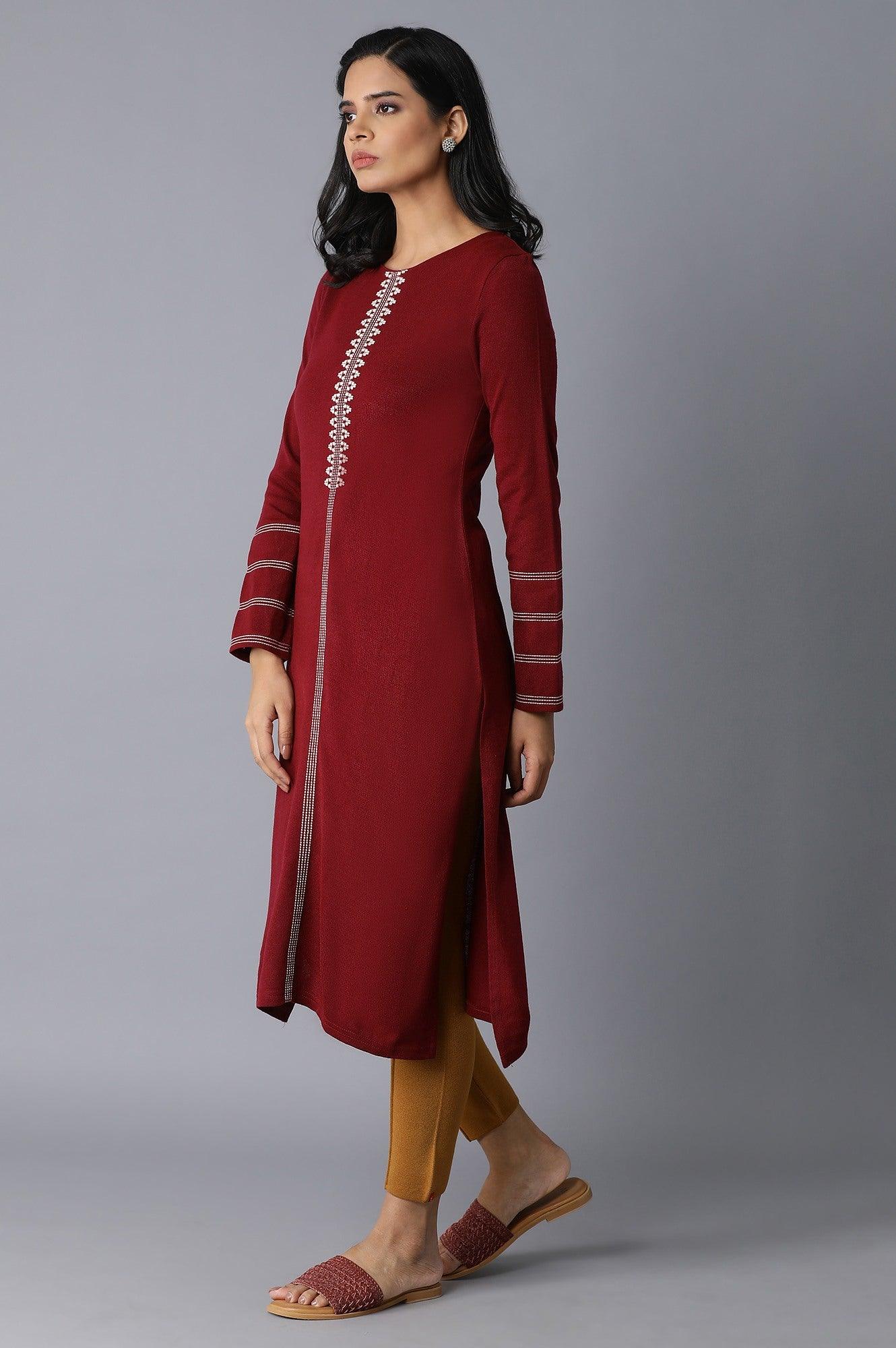 Red Acrylic Straight kurta - wforwoman