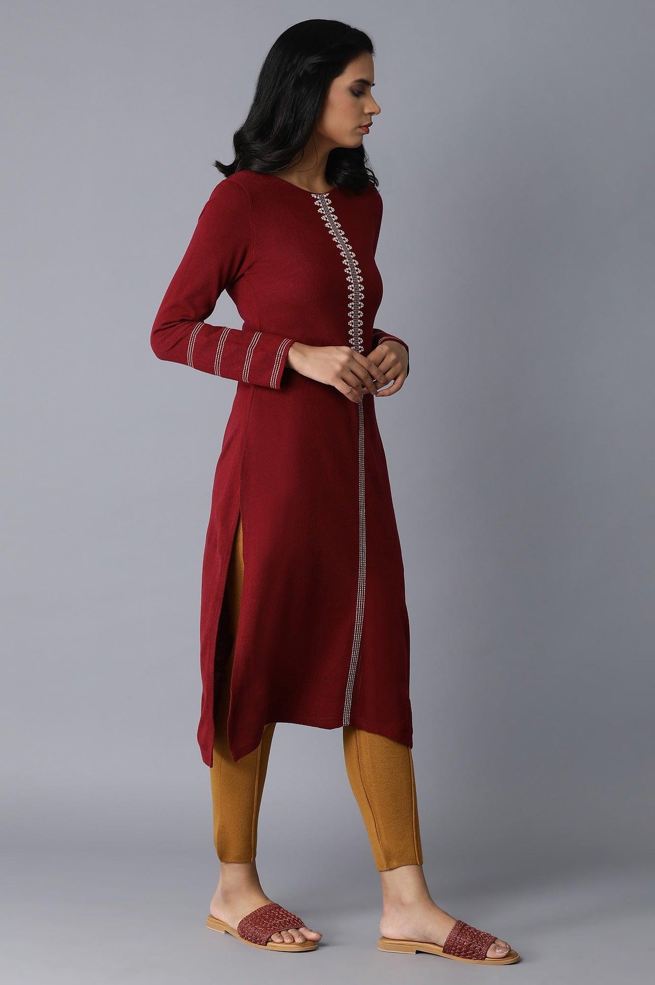 Red Acrylic Straight kurta - wforwoman