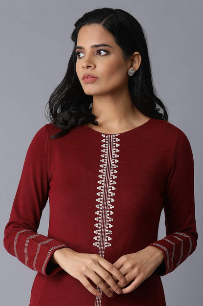 Red Acrylic Straight kurta - wforwoman