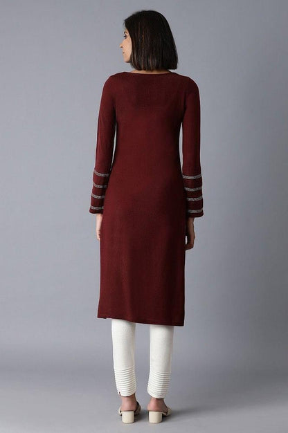 Dark Red Solid Winter kurta - wforwoman