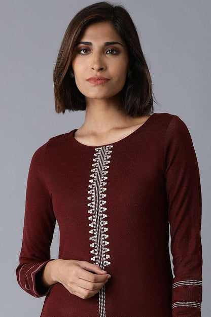 Dark Red Solid Winter kurta - wforwoman