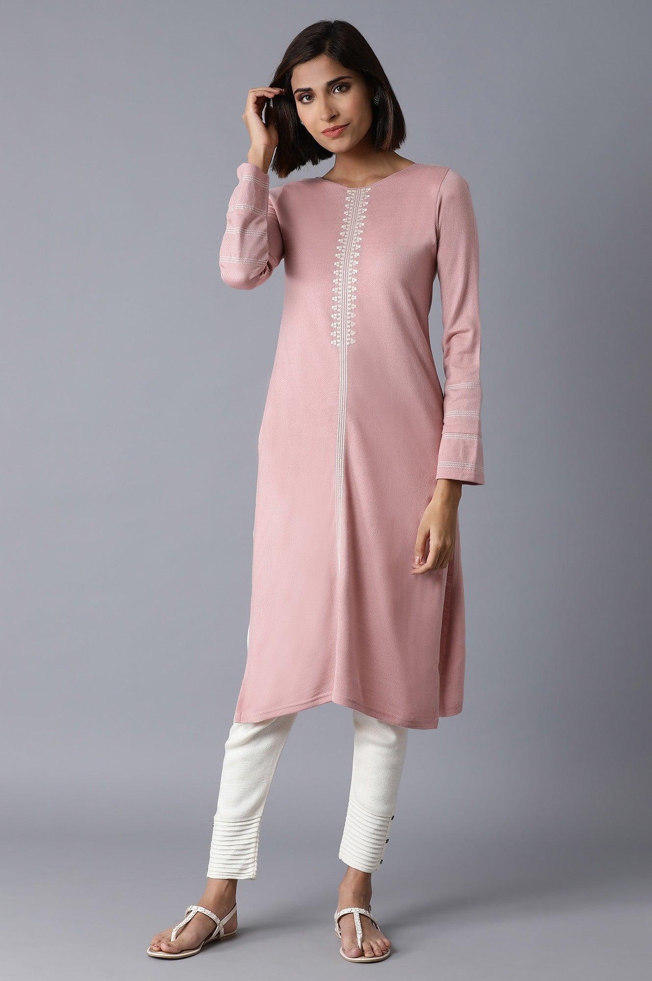 Pink Solid Winter Straight kurta - wforwoman