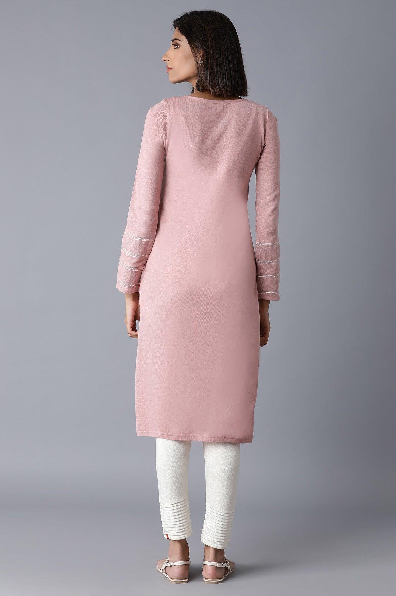 Pink Solid Winter Straight kurta - wforwoman