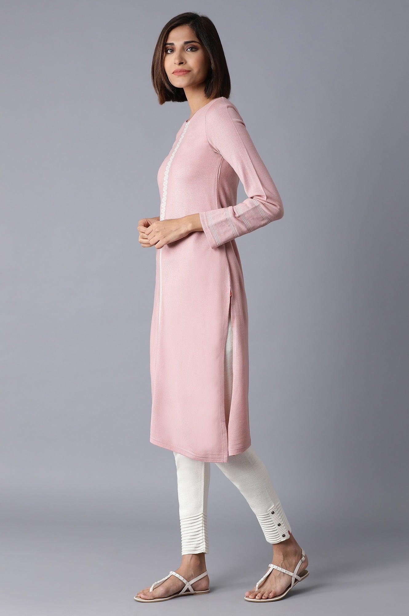 Pink Solid Winter Straight kurta - wforwoman