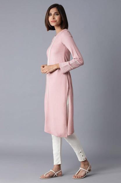 Pink Solid Winter Straight kurta - wforwoman