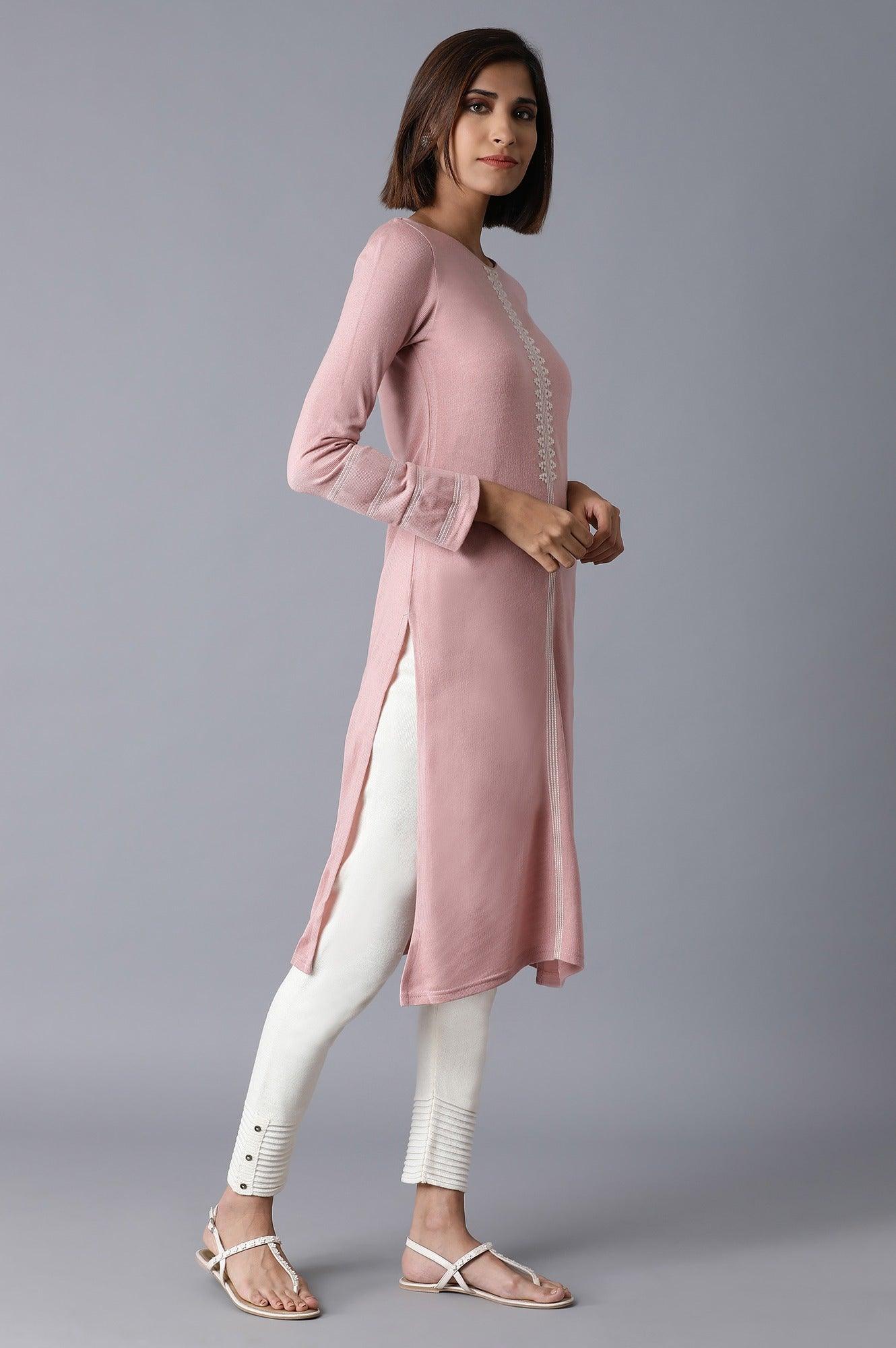 Pink Solid Winter Straight kurta - wforwoman