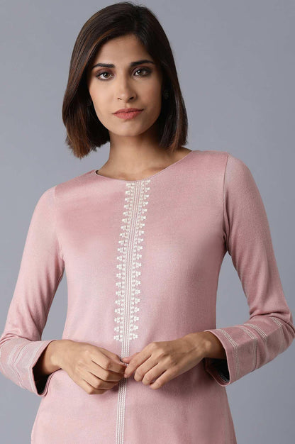 Pink Solid Winter Straight kurta - wforwoman