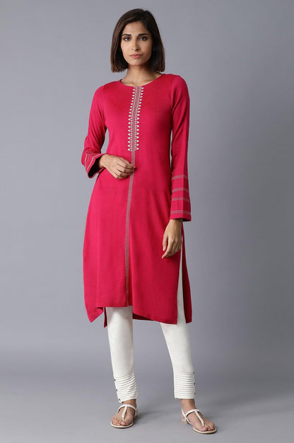 Pink Solid Winter kurta - wforwoman