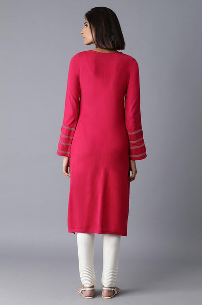 Pink Solid Winter kurta - wforwoman