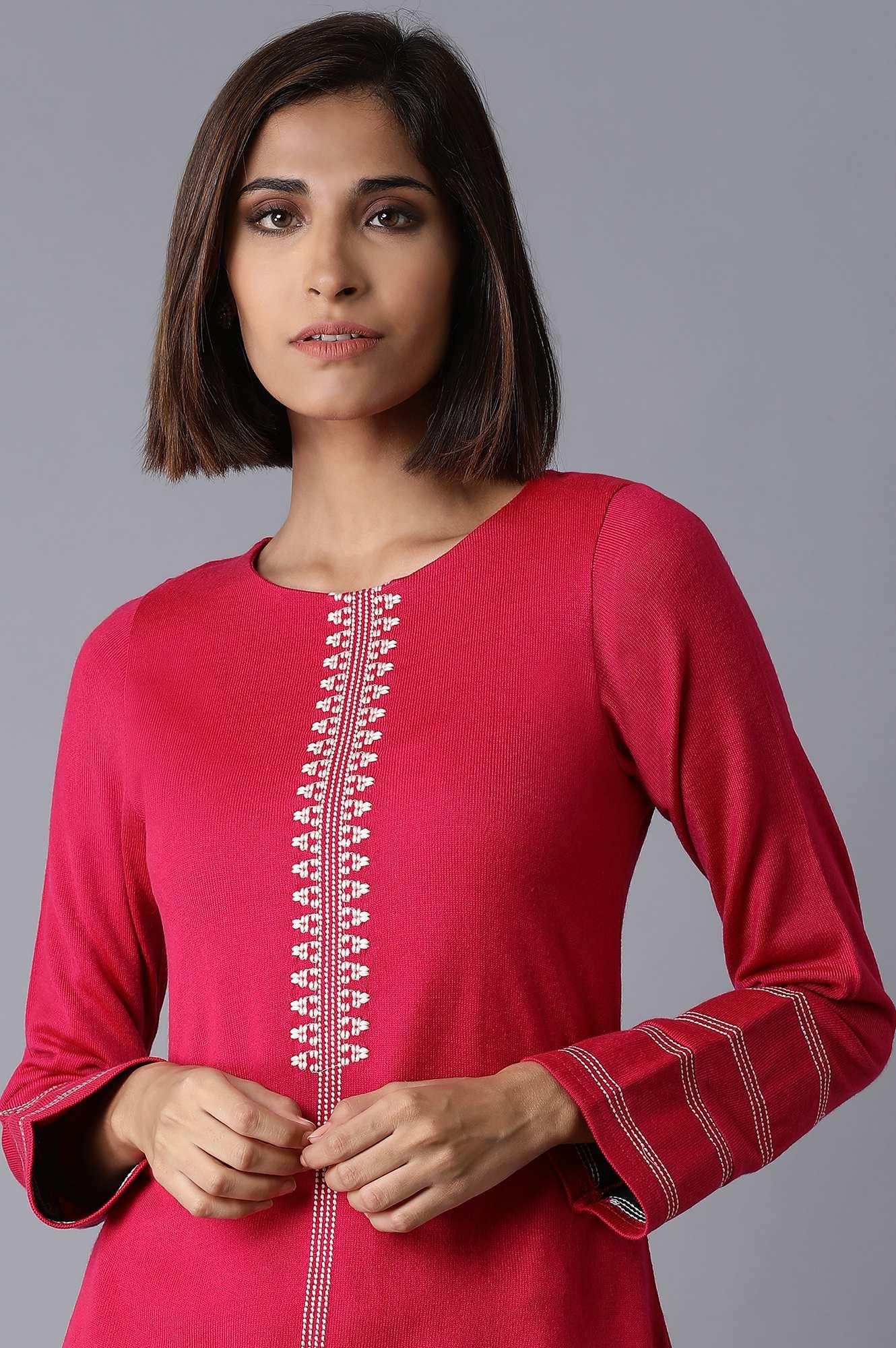 Pink Solid Winter kurta - wforwoman