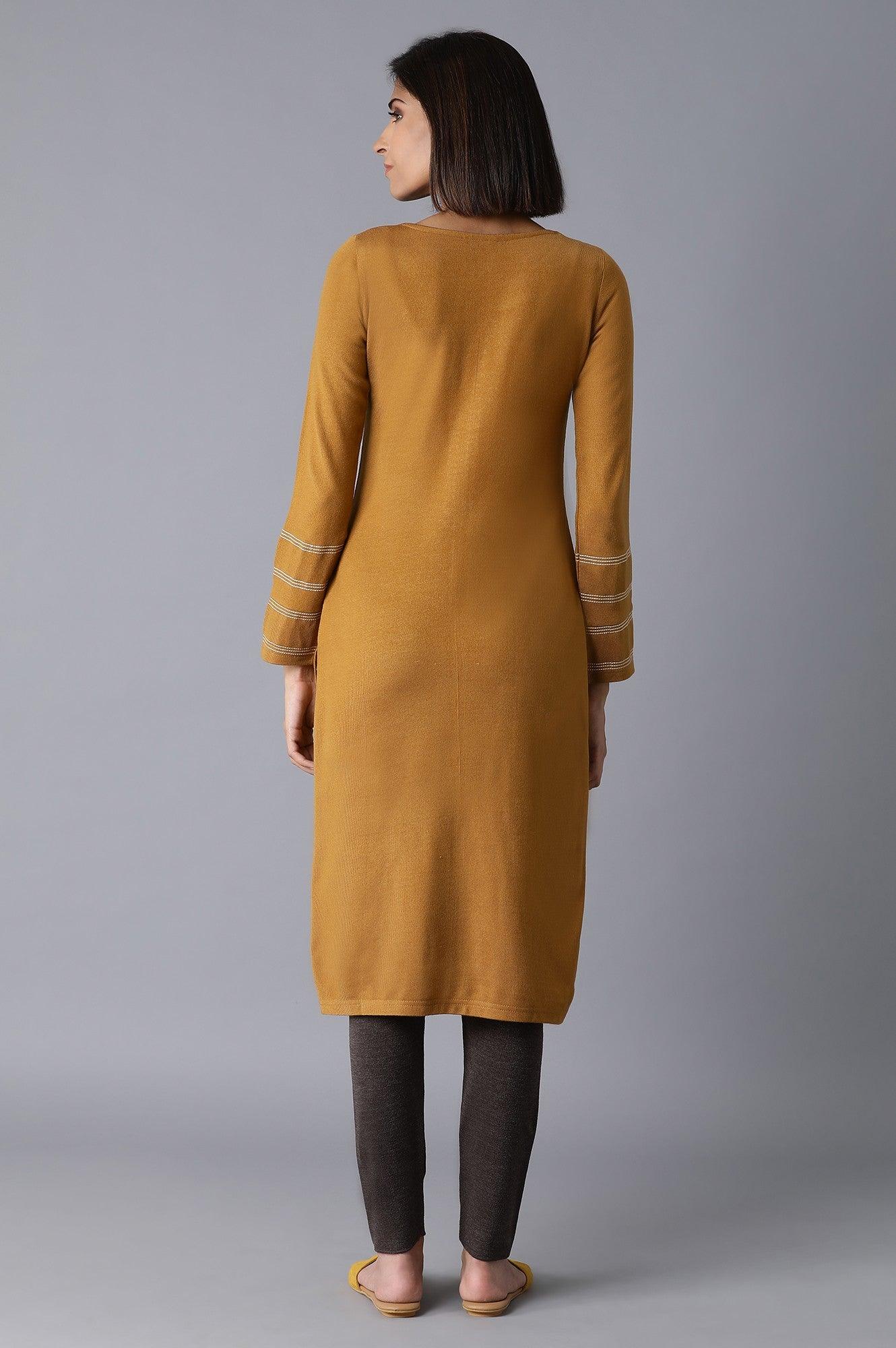 Dark Yellow Solid Acrylic kurta - wforwoman