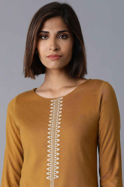 Dark Yellow Solid Acrylic kurta - wforwoman