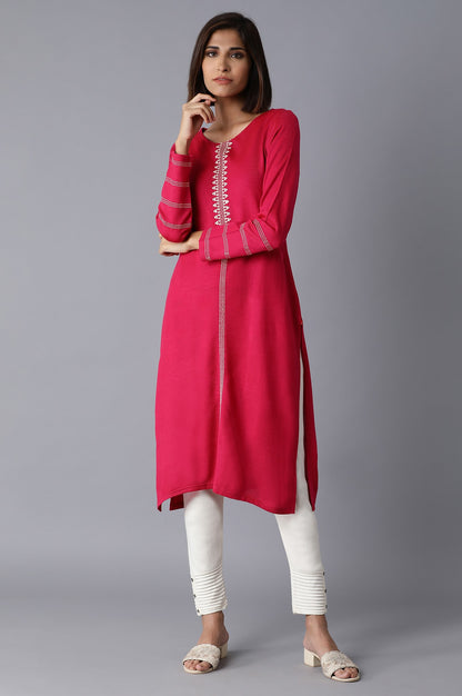 Bright Pink Acrylic Straight kurta