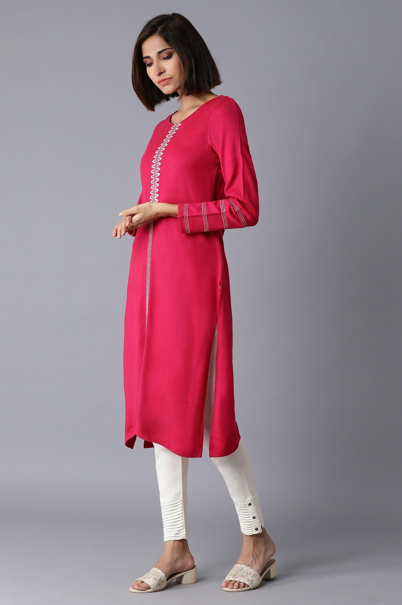 Bright Pink Acrylic Straight kurta