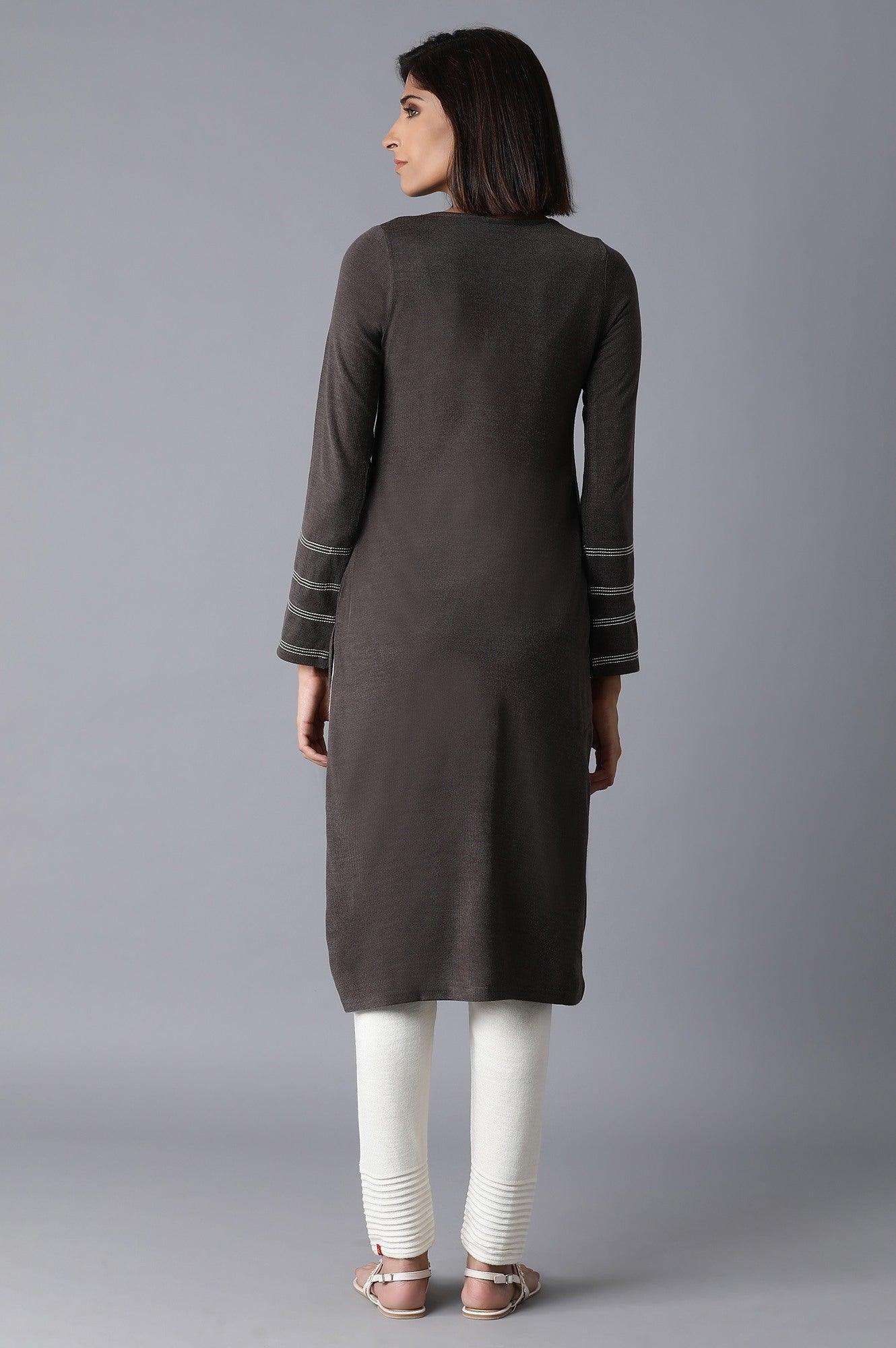 Charcoal Solid Straight kurta - wforwoman