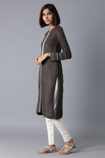 Charcoal Solid Straight kurta - wforwoman