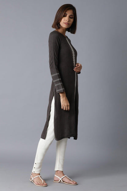 Charcoal Solid Straight kurta - wforwoman