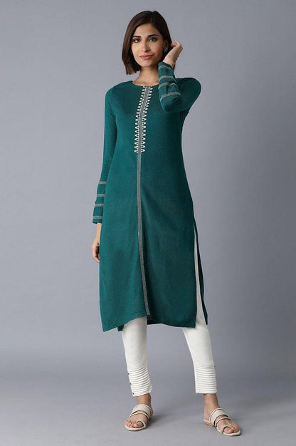 Green Acrylic Straight kurta - wforwoman