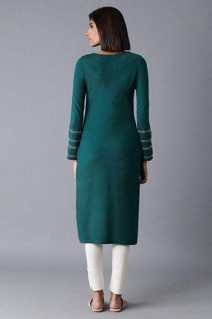 Green Acrylic Straight kurta - wforwoman