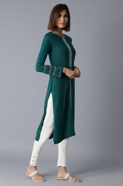 Green Acrylic Straight kurta - wforwoman